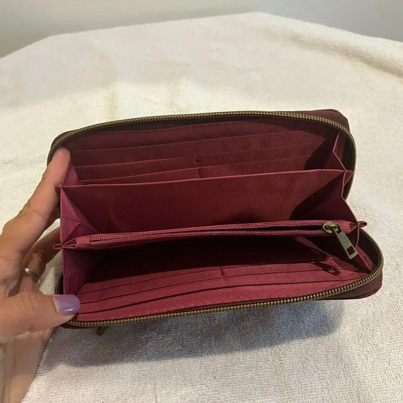 Travelon Womens Maroon Wristlet Wallet Nylon Floral Zip Accordion RFID Travel - Picture 5 of 8